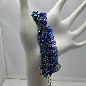 Ali Khan beaded bracelet with silver links. color indigo aqua sapphire beads